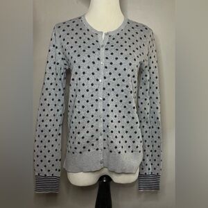 LOFT Gray and Black Polka Dot Cardigan